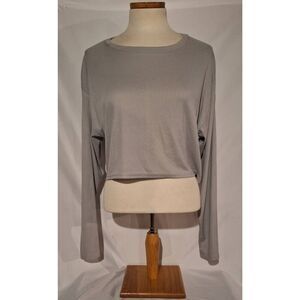 Abound Womens Grey Scoop‎ Neck Ribbed Long Sleeve Crop Top Size M NWOT